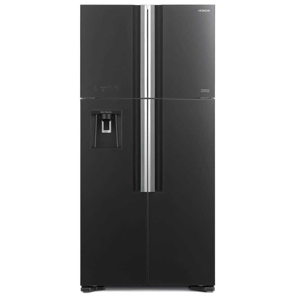 Hitachi 600L 4-Door Refrigerator: French Door Fridge w/ Water Dispenser, Inverter Control, Frost-free, Glass Grey