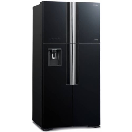 Hitachi 600L 4-Door Refrigerator: French Door Fridge w/ Water Dispenser, Inverter Control, Frost-free, Glass Black